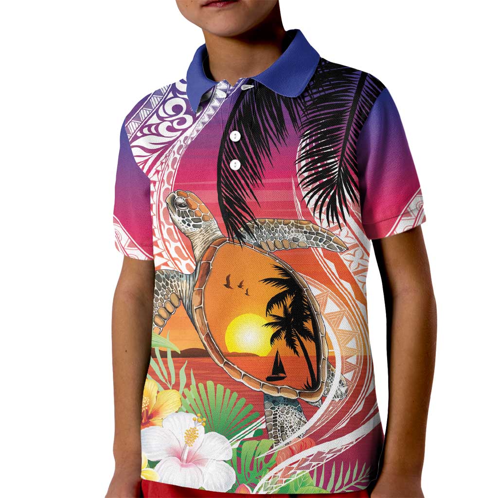 Polynesian Dreamy Turtle Kid Polo Shirt Sunset Scenery LT7 Kid Art - Polynesian Pride