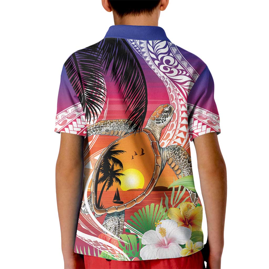 Polynesian Dreamy Turtle Kid Polo Shirt Sunset Scenery LT7 - Polynesian Pride