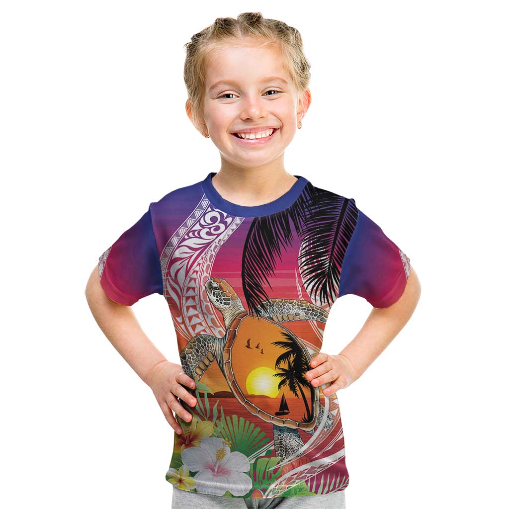 Polynesian Dreamy Turtle Kid T Shirt Sunset Scenery LT7 Art - Polynesian Pride