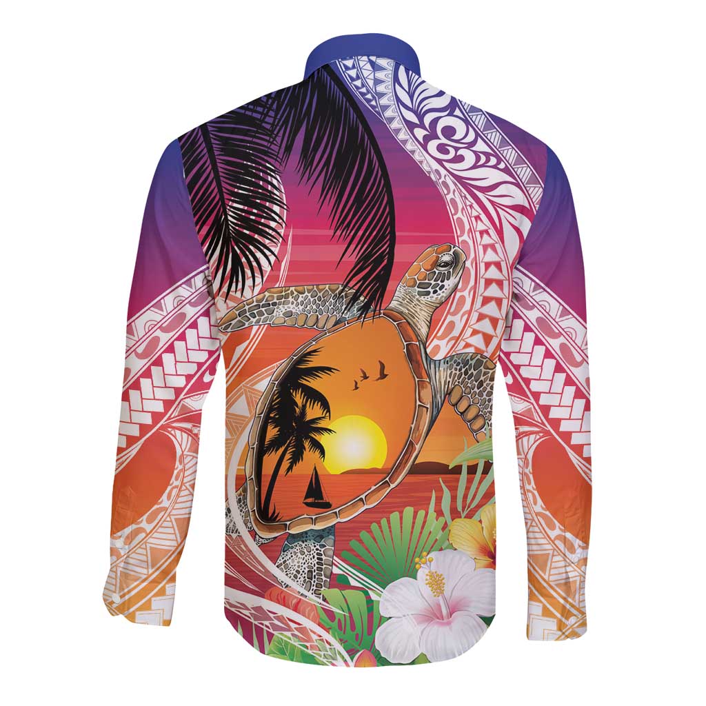 Polynesian Dreamy Turtle Long Sleeve Button Shirt Sunset Scenery LT7 - Polynesian Pride