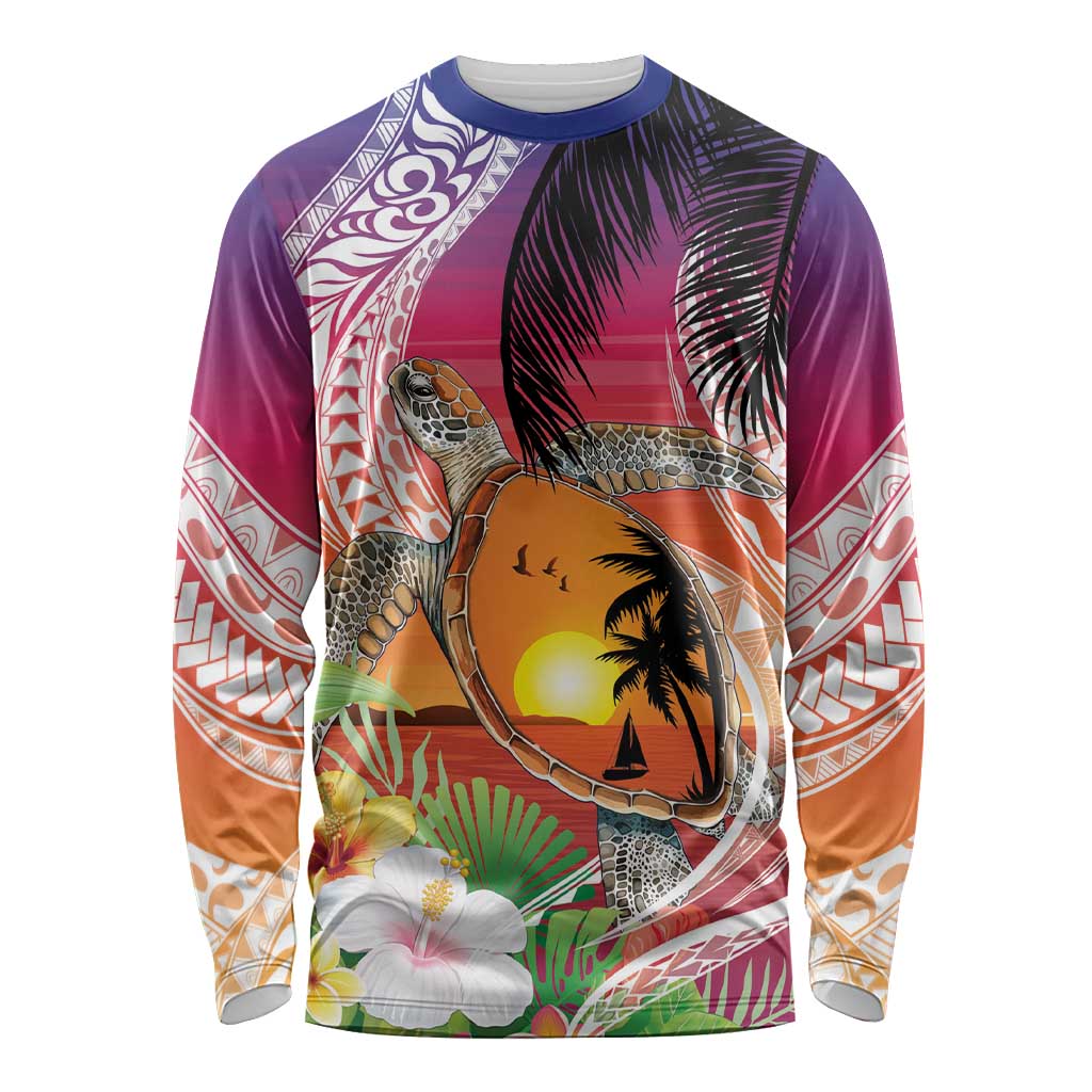 Polynesian Dreamy Turtle Long Sleeve Shirt Sunset Scenery LT7 Unisex Art - Polynesian Pride
