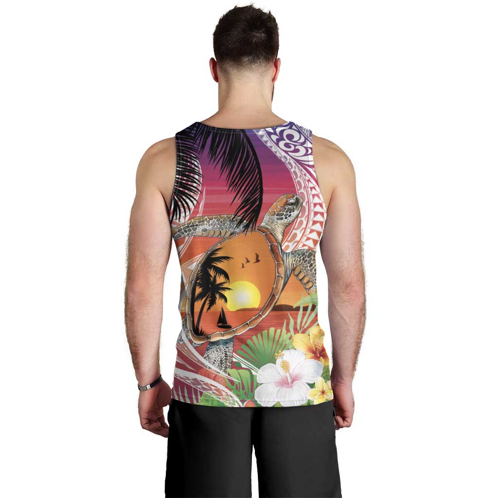 Polynesian Dreamy Turtle Men Tank Top Sunset Scenery