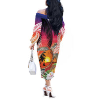 Polynesian Dreamy Turtle Off The Shoulder Long Sleeve Dress Sunset Scenery