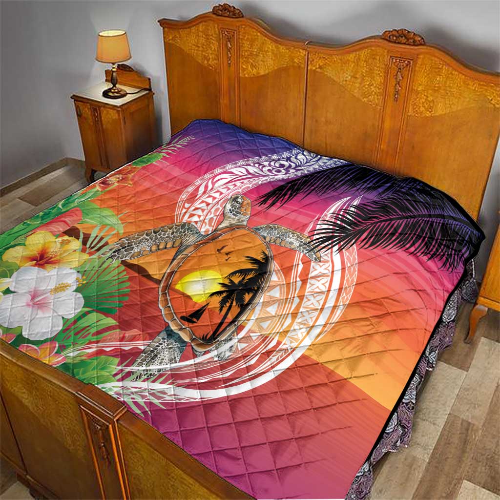 Polynesian Dreamy Turtle Quilt Sunset Scenery