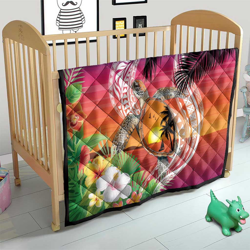 Polynesian Dreamy Turtle Quilt Sunset Scenery