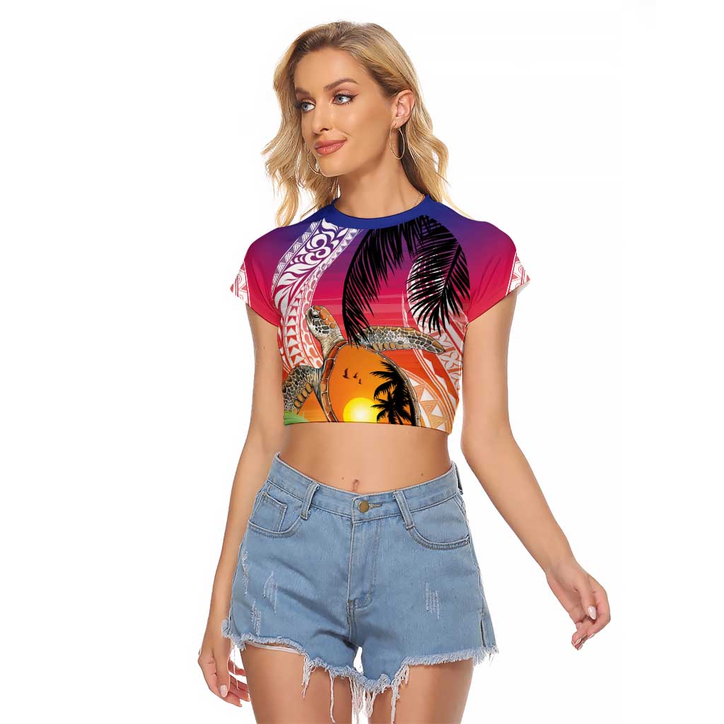 Polynesian Dreamy Turtle Raglan Cropped T Shirt Sunset Scenery LT7 Female Art - Polynesian Pride