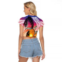 Polynesian Dreamy Turtle Raglan Cropped T Shirt Sunset Scenery LT7 - Polynesian Pride