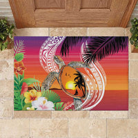 Polynesian Dreamy Turtle Rubber Doormat Sunset Scenery