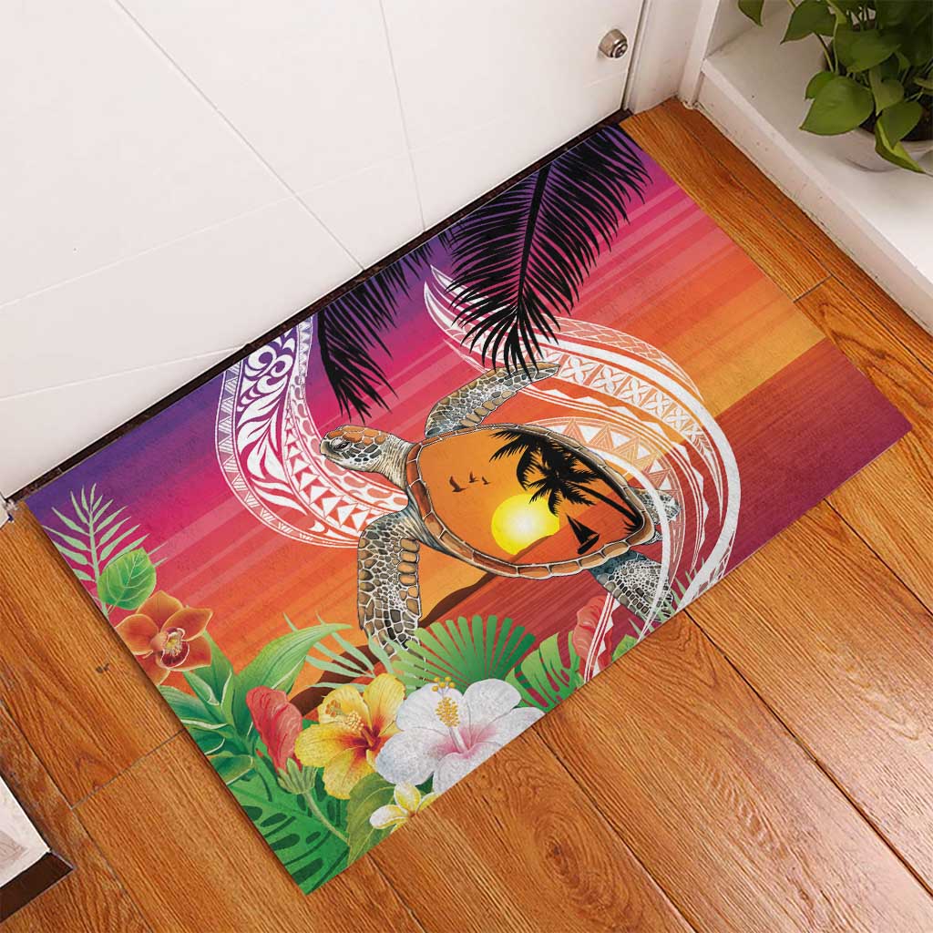 Polynesian Dreamy Turtle Rubber Doormat Sunset Scenery