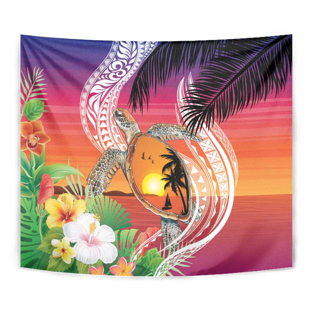 Polynesian Dreamy Turtle Tapestry Sunset Scenery