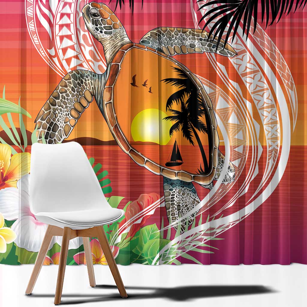 Polynesian Dreamy Turtle Window Curtain Sunset Scenery
