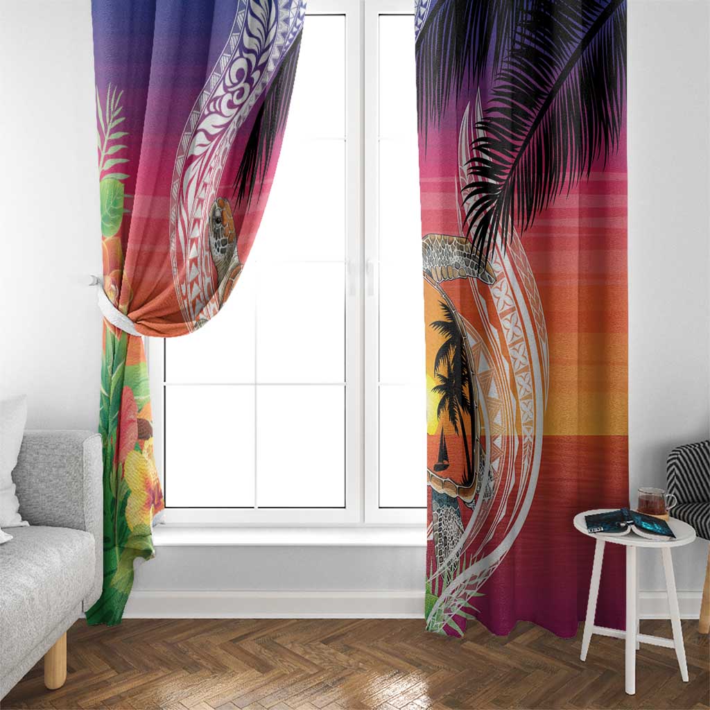 Polynesian Dreamy Turtle Window Curtain Sunset Scenery