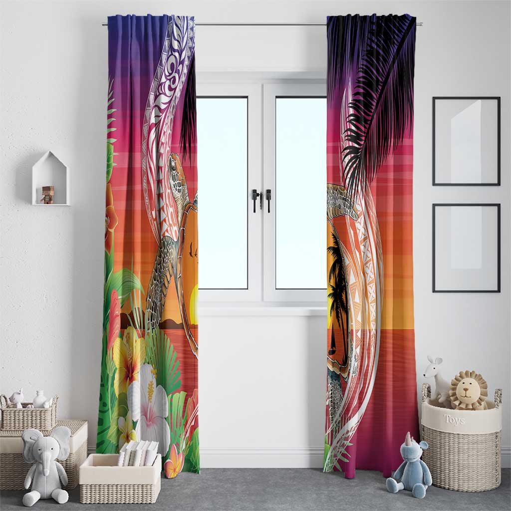 Polynesian Dreamy Turtle Window Curtain Sunset Scenery