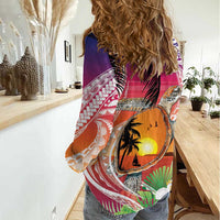 Polynesian Dreamy Turtle Women Casual Shirt Sunset Scenery LT7 - Polynesian Pride