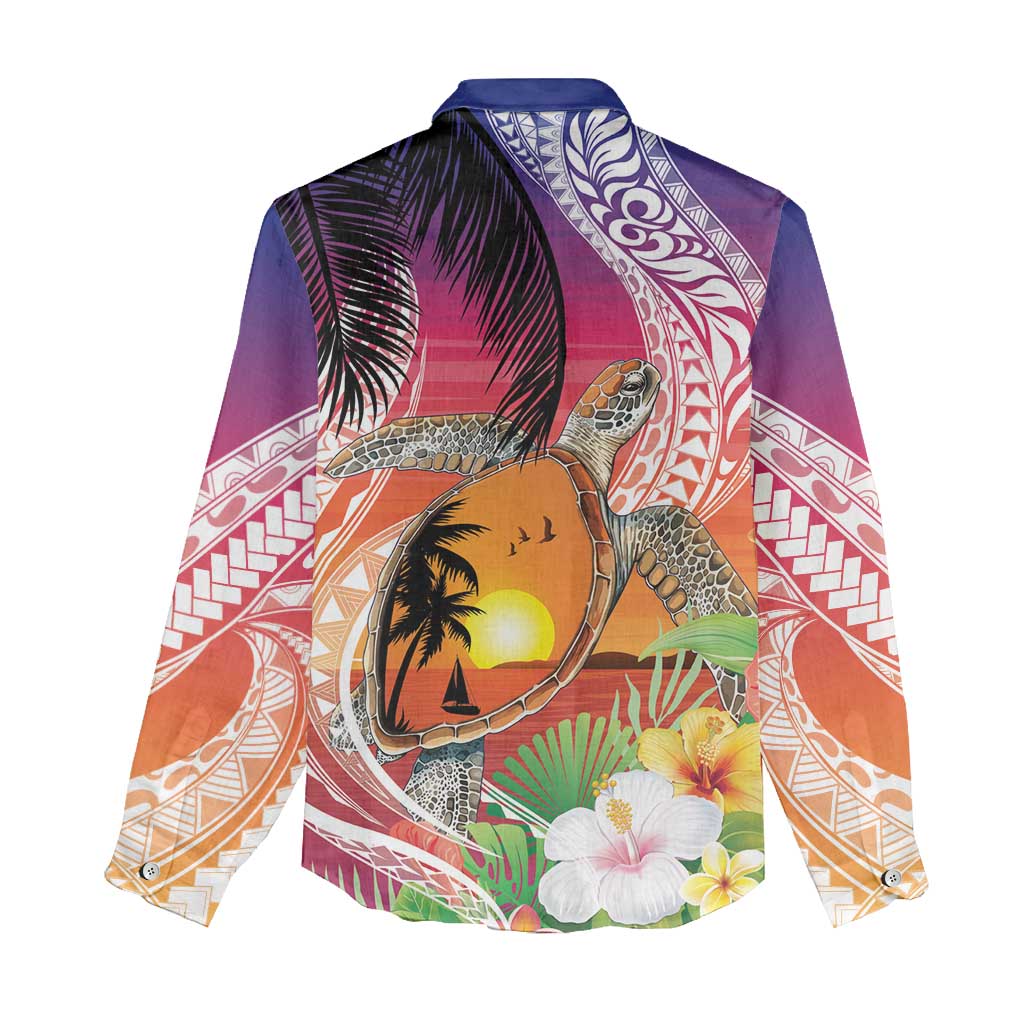 Polynesian Dreamy Turtle Women Casual Shirt Sunset Scenery LT7 - Polynesian Pride