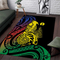 New Caledonia Kanaky Area Rug Stylized Fleche Faitiere With Kagu Bird