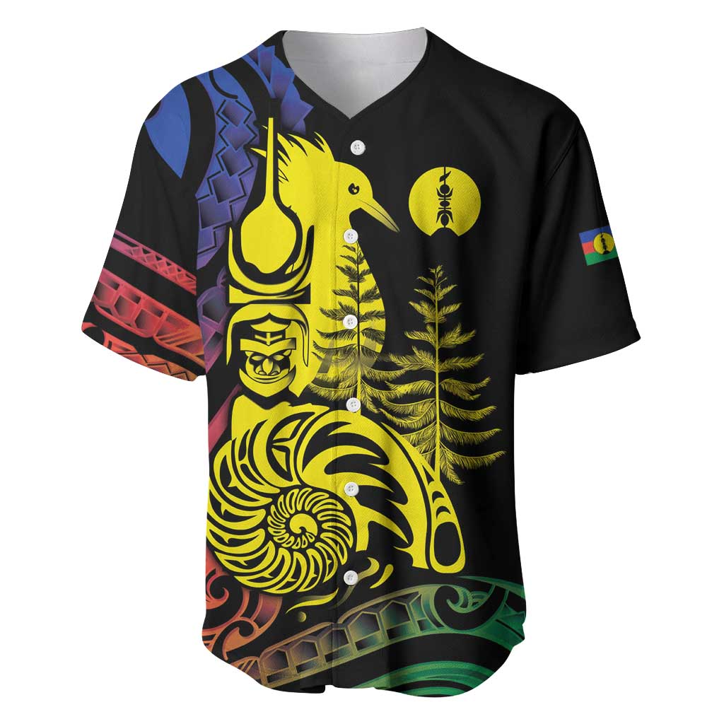 New Caledonia Kanaky Baseball Jersey Stylized Fleche Faitiere With Kagu Bird