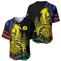 New Caledonia Kanaky Baseball Jersey Stylized Fleche Faitiere With Kagu Bird