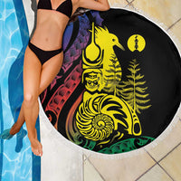 New Caledonia Kanaky Beach Blanket Stylized Fleche Faitiere With Kagu Bird