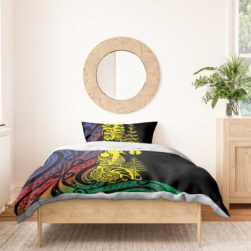 New Caledonia Kanaky Bedding Set Stylized Fleche Faitiere With Kagu Bird