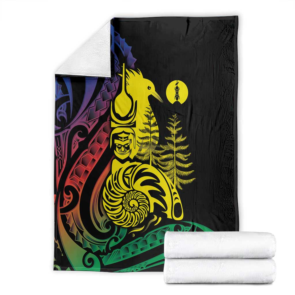 New Caledonia Kanaky Blanket Stylized Fleche Faitiere With Kagu Bird