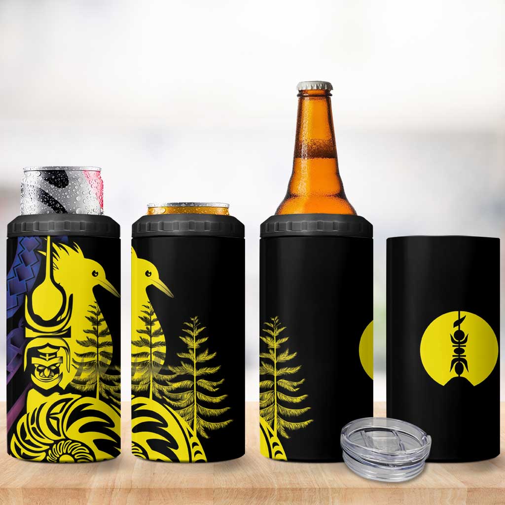 New Caledonia Kanaky 4 in 1 Can Cooler Tumbler Stylized Fleche Faitiere With Kagu Bird LT7 - Polynesian Pride