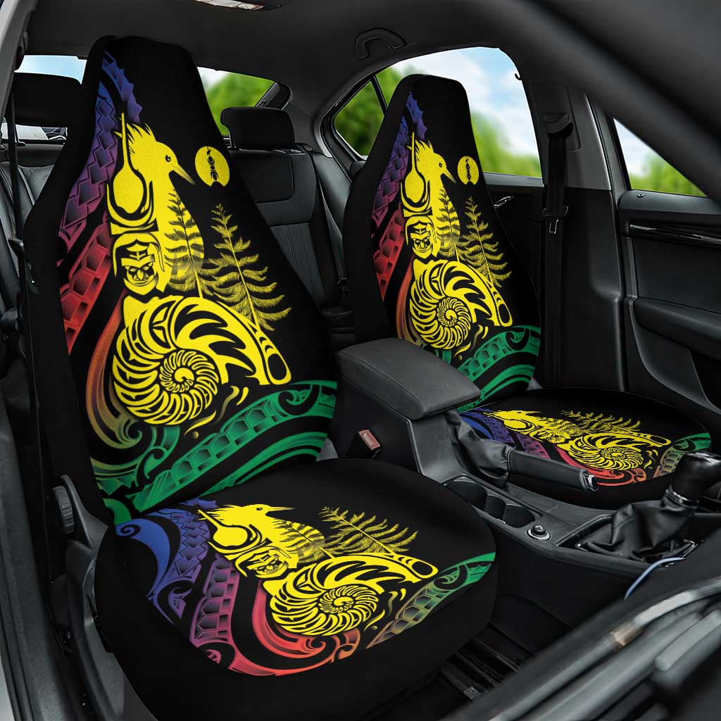 New Caledonia Kanaky Car Seat Cover Stylized Fleche Faitiere With Kagu Bird