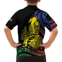 New Caledonia Kanaky Family Matching Long Sleeve Bodycon Dress and Hawaiian Shirt Stylized Fleche Faitiere With Kagu Bird