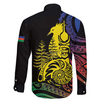 New Caledonia Kanaky Family Matching Long Sleeve Bodycon Dress and Hawaiian Shirt Stylized Fleche Faitiere With Kagu Bird