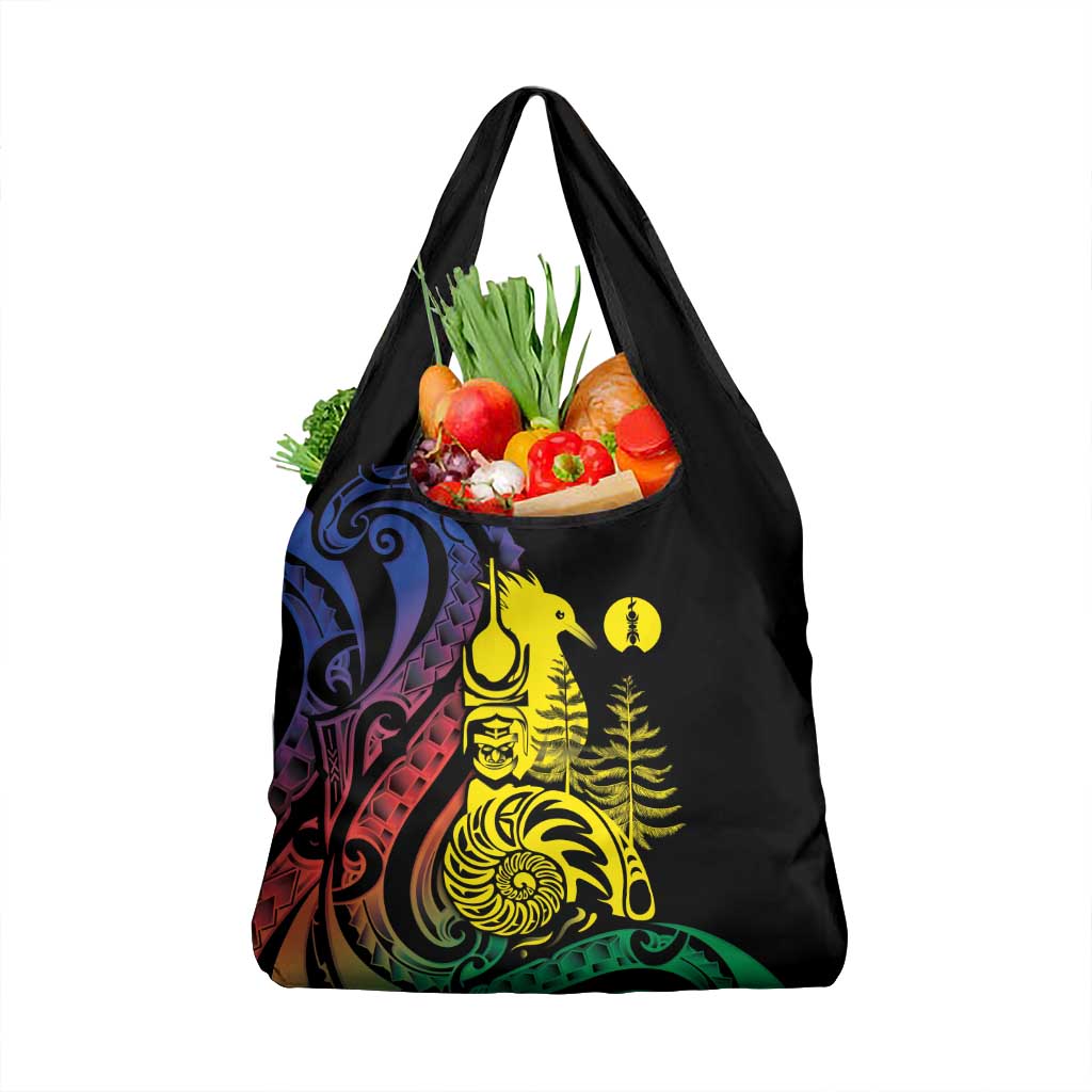 New Caledonia Kanaky Grocery Bag Stylized Fleche Faitiere With Kagu Bird