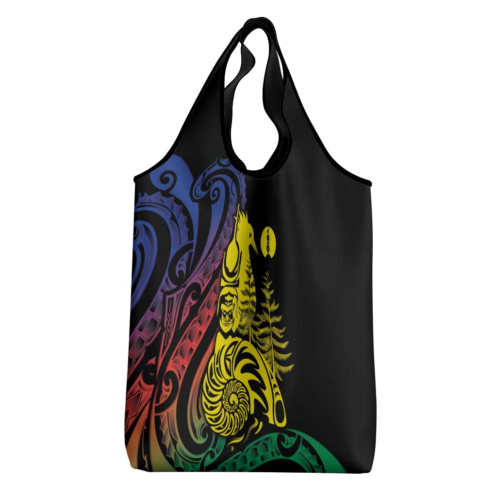 New Caledonia Kanaky Grocery Bag Stylized Fleche Faitiere With Kagu Bird