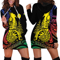 New Caledonia Kanaky Hoodie Dress Stylized Fleche Faitiere With Kagu Bird