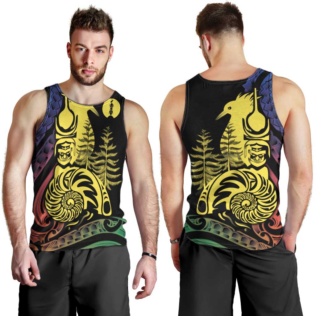 New Caledonia Kanaky Men Tank Top Stylized Fleche Faitiere With Kagu Bird