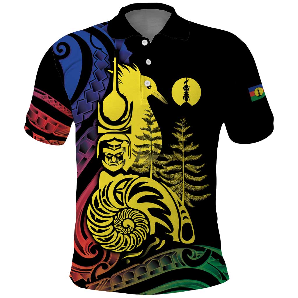 New Caledonia Kanaky Polo Shirt Stylized Fleche Faitiere With Kagu Bird