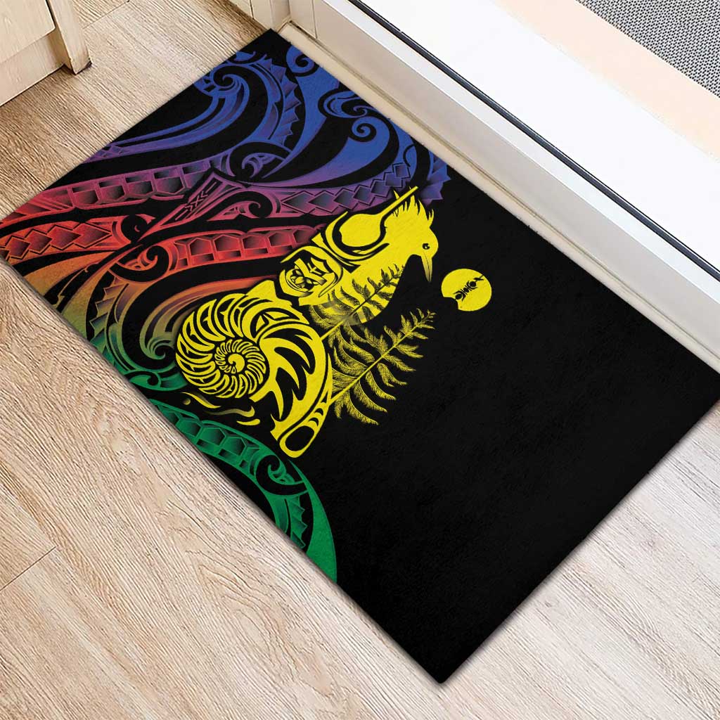 New Caledonia Kanaky Rubber Doormat Stylized Fleche Faitiere With Kagu Bird