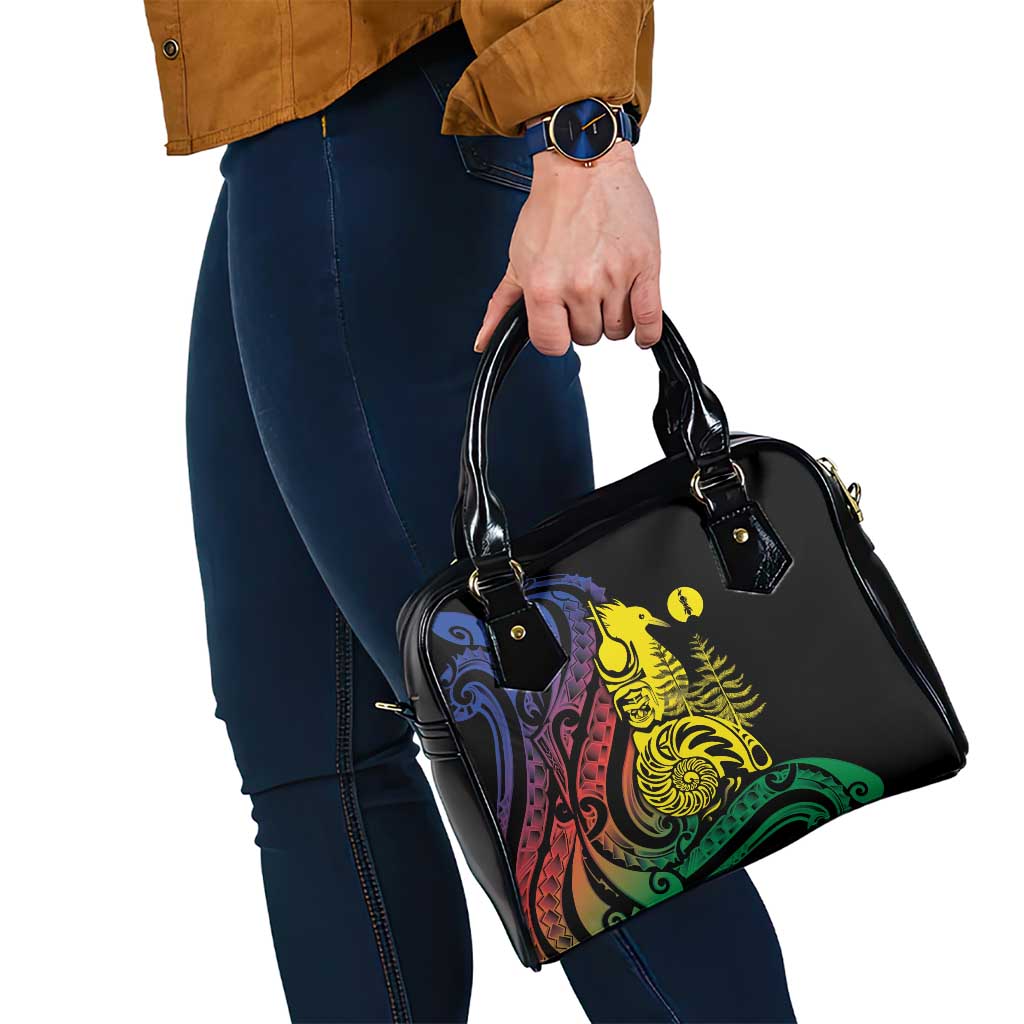 New Caledonia Kanaky Shoulder Handbag Stylized Fleche Faitiere With Kagu Bird
