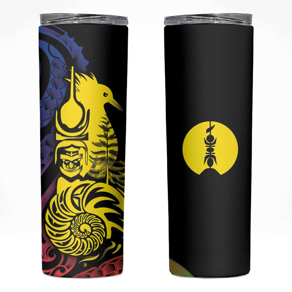 New Caledonia Kanaky Skinny Tumbler Stylized Fleche Faitiere With Kagu Bird LT7 Black - Polynesian Pride