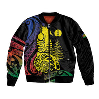 New Caledonia Kanaky Sleeve Zip Bomber Jacket Stylized Fleche Faitiere With Kagu Bird