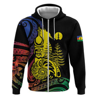 New Caledonia Kanaky Zip Hoodie Stylized Fleche Faitiere With Kagu Bird