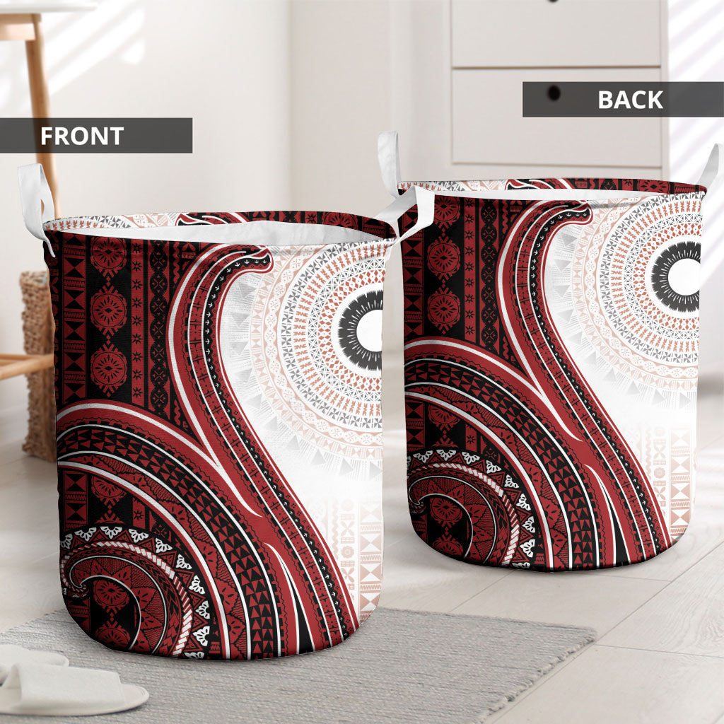 Bula Fiji Vintage Tapa Laundry Basket Kaivity Masi Wave Motifs - Red LT7 - Polynesian Pride