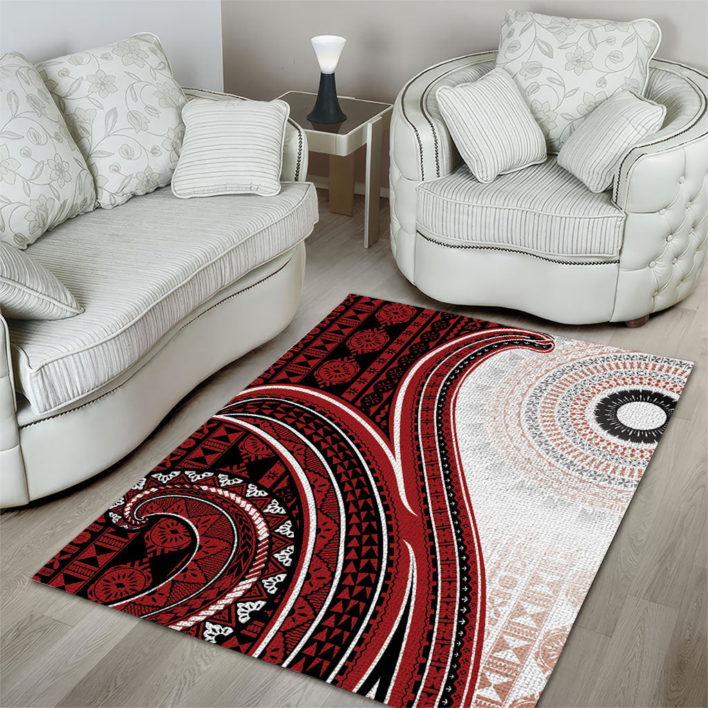Bula Fiji Vintage Tapa Area Rug Kaivity Masi Wave Motifs - Red
