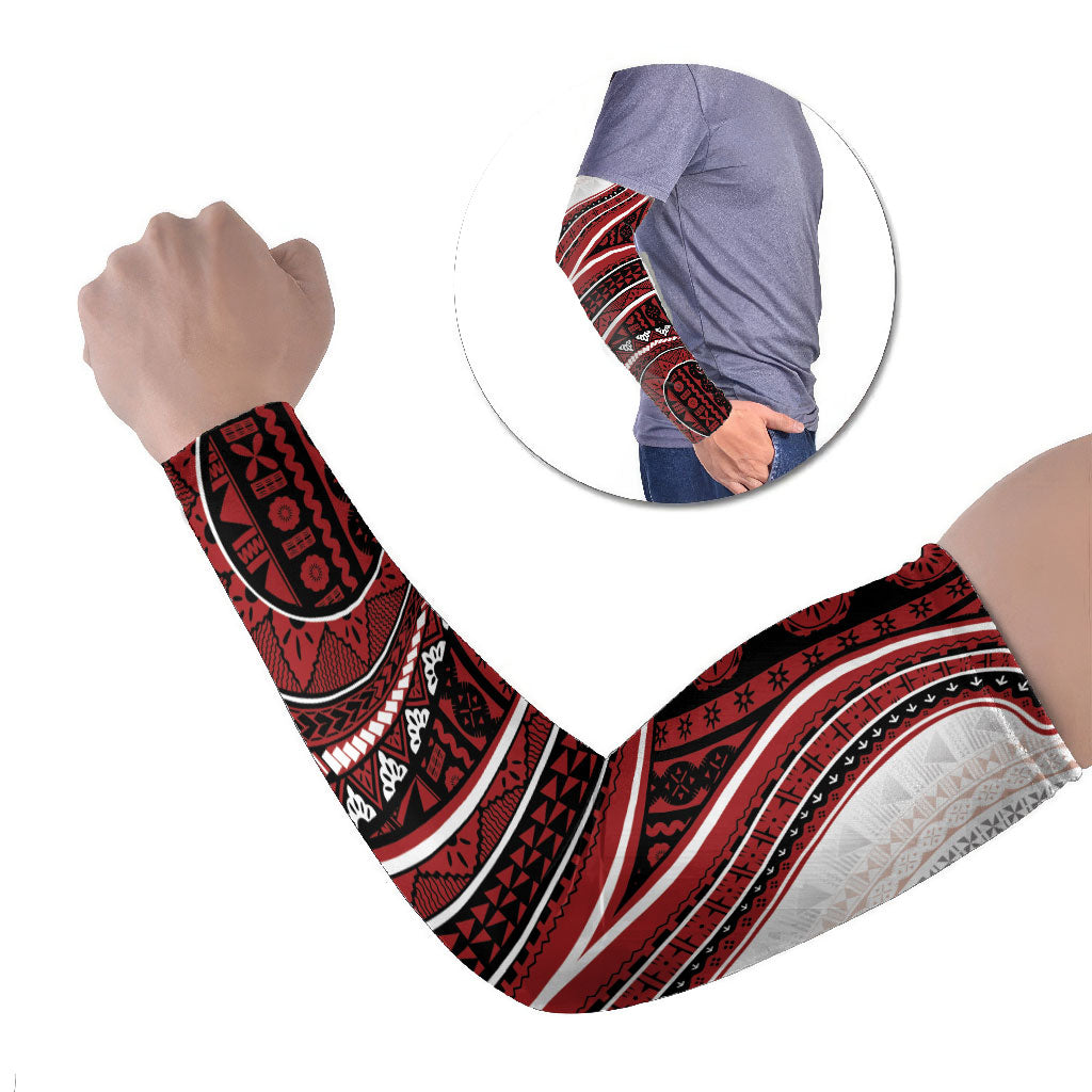 Bula Fiji Vintage Tapa Arm Sleeves Kaivity Masi Wave Motifs - Red