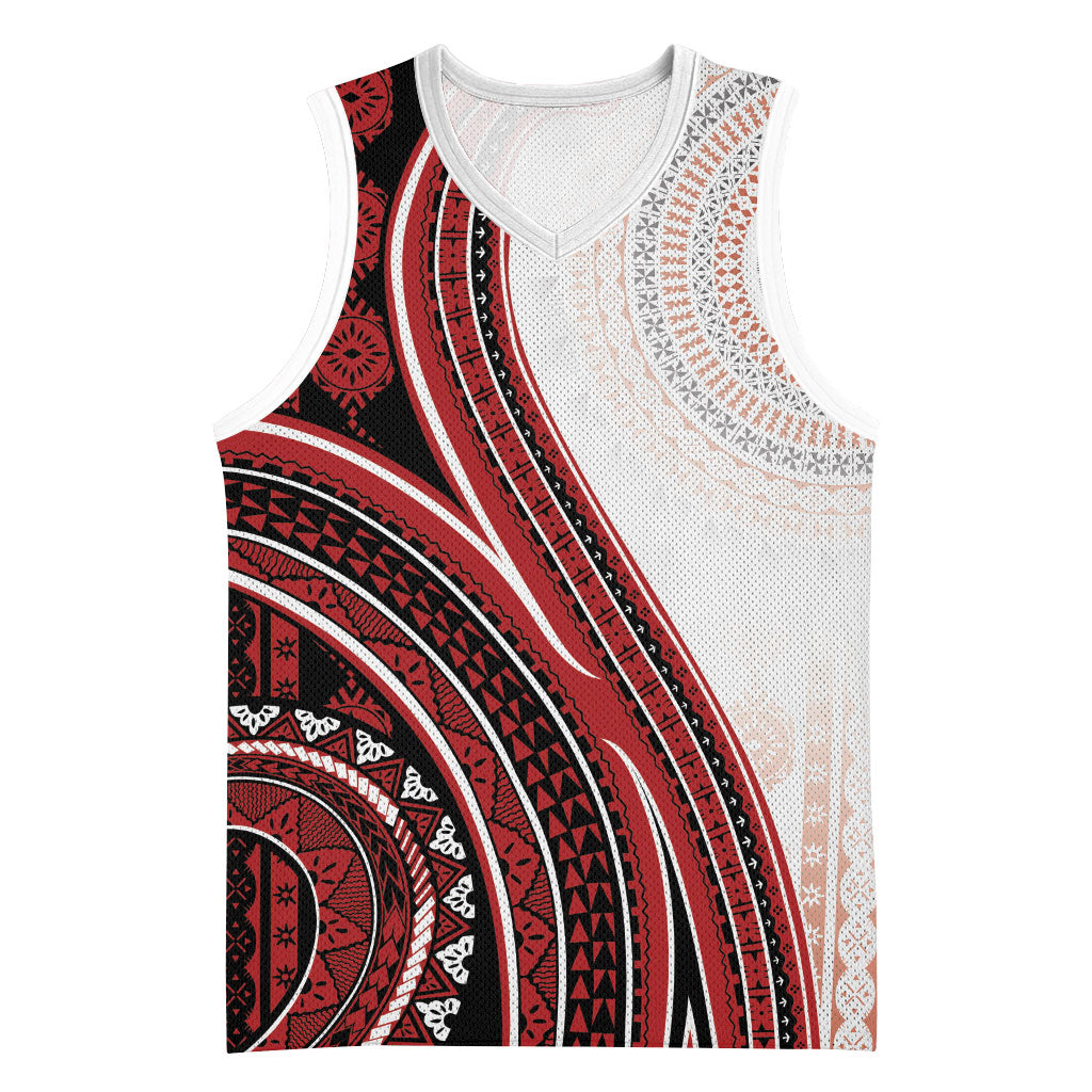 Bula Fiji Vintage Tapa Basketball Jersey Kaivity Masi Wave Motifs - Red