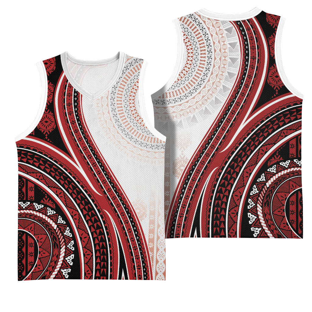 Bula Fiji Vintage Tapa Basketball Jersey Kaivity Masi Wave Motifs - Red