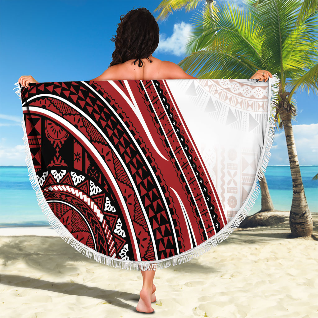 Bula Fiji Vintage Tapa Beach Blanket Kaivity Masi Wave Motifs - Red
