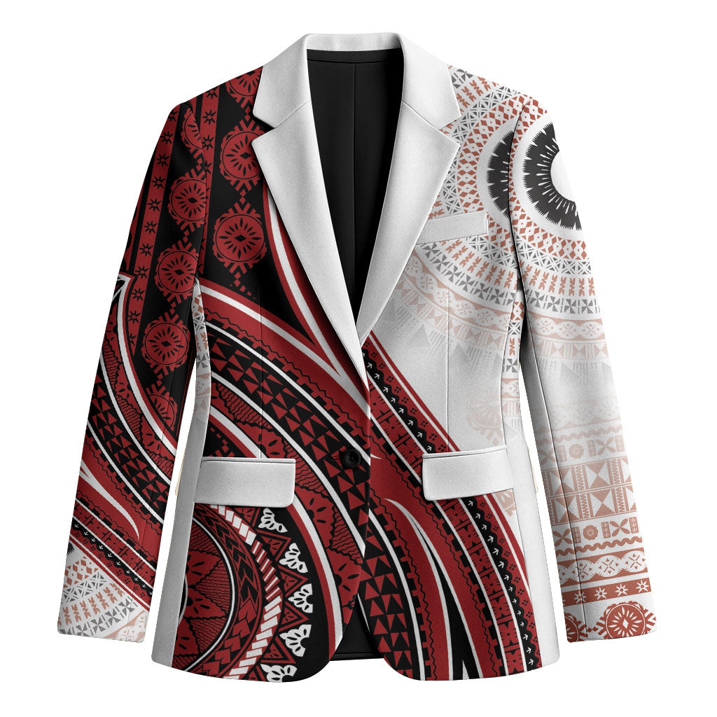 Bula Fiji Vintage Tapa Blazer Kaivity Masi Wave Motifs - Red LT7 Unisex Red - Polynesian Pride