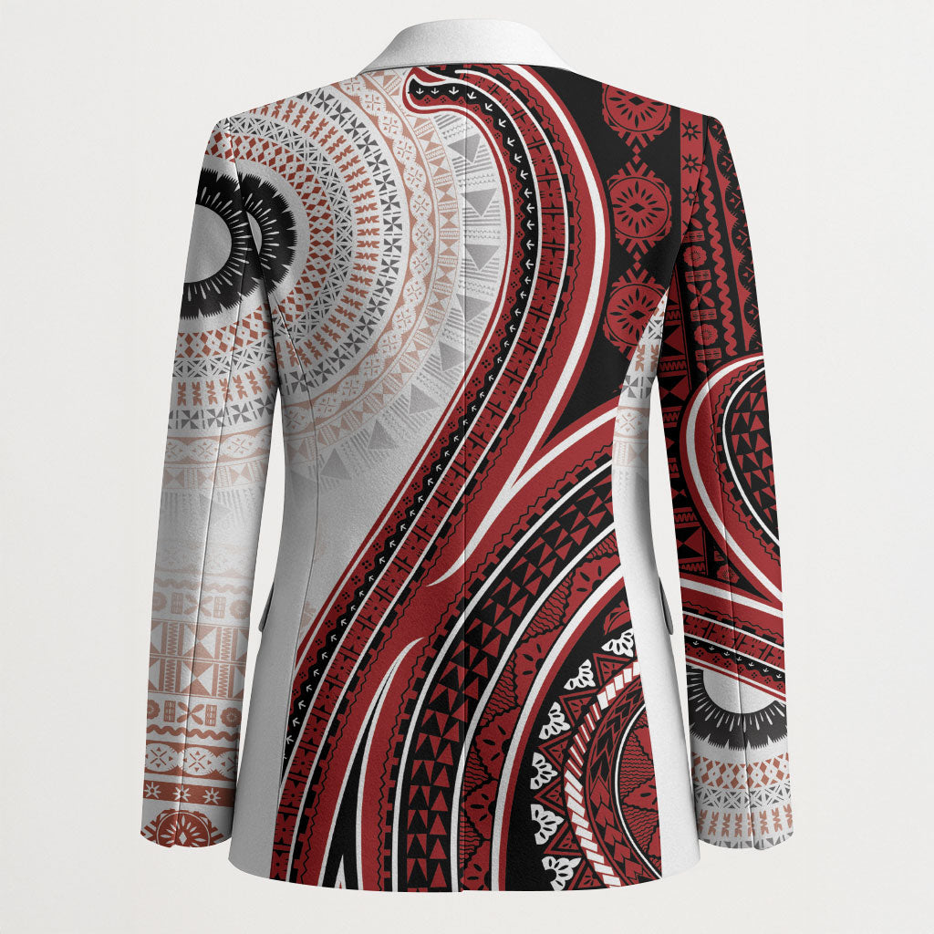 Bula Fiji Vintage Tapa Blazer Kaivity Masi Wave Motifs - Red LT7 - Polynesian Pride