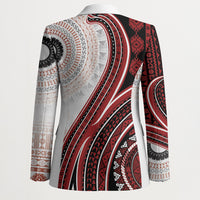Bula Fiji Vintage Tapa Blazer Kaivity Masi Wave Motifs - Red LT7 - Polynesian Pride
