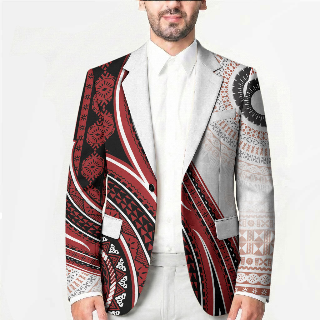Bula Fiji Vintage Tapa Blazer Kaivity Masi Wave Motifs - Red LT7 - Polynesian Pride