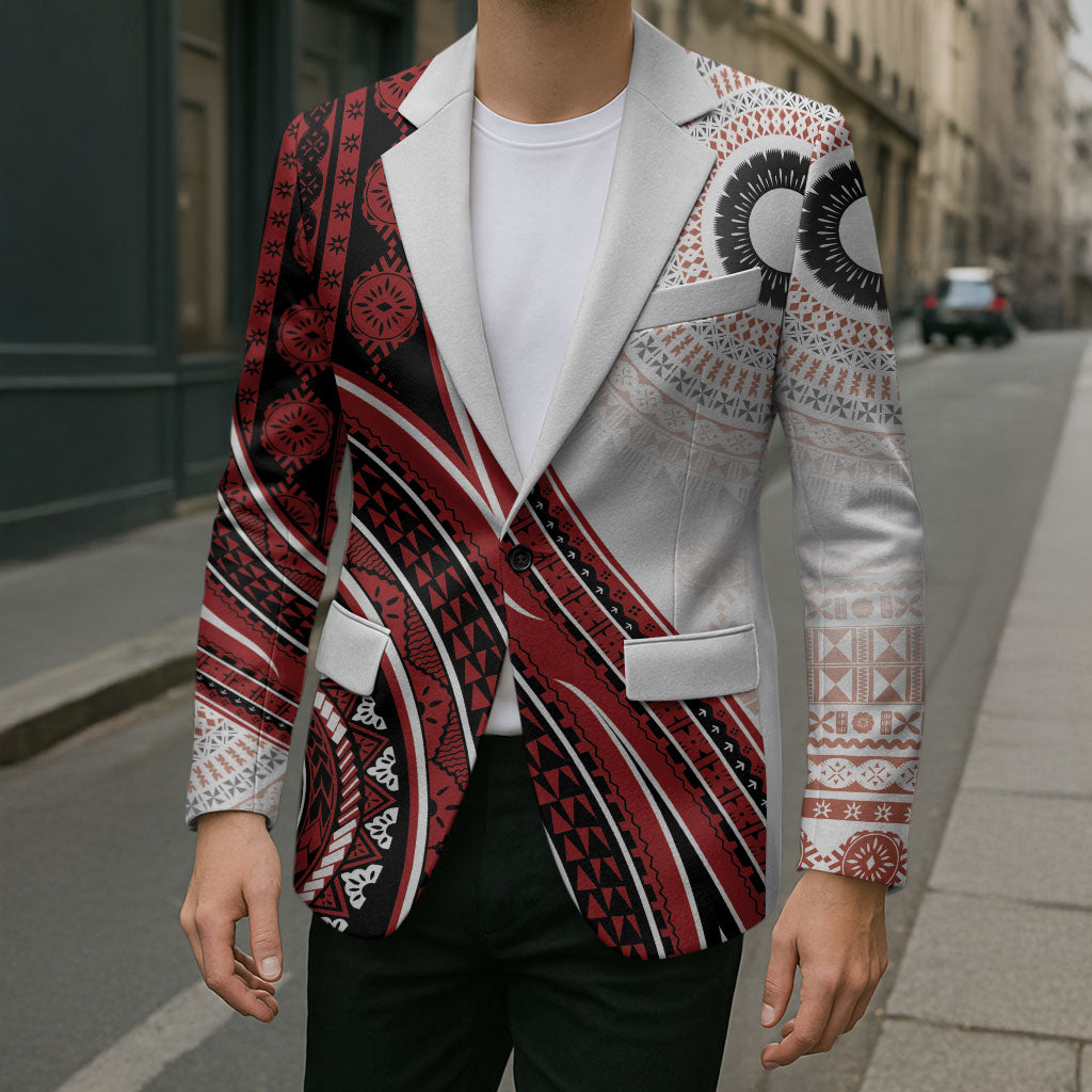 Bula Fiji Vintage Tapa Blazer Kaivity Masi Wave Motifs - Red LT7 - Polynesian Pride